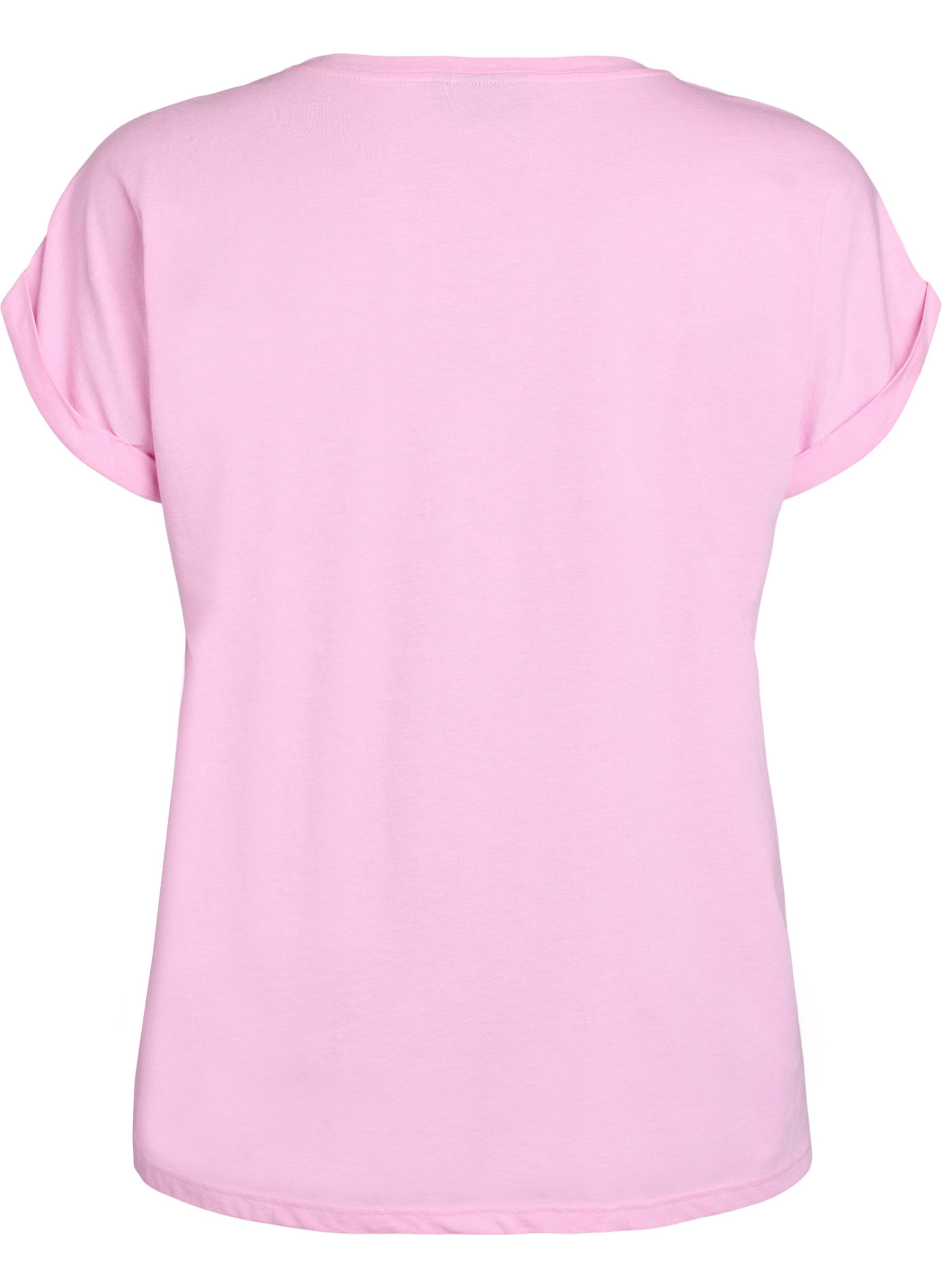 Zizzi T-shirt met korte mouwen van katoenmix, Roze, Packshot image number 1