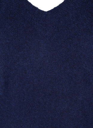 Gemēleerde gebreide top met v-snit in wolmix, Dark Blue Mel., Packshot image number 2