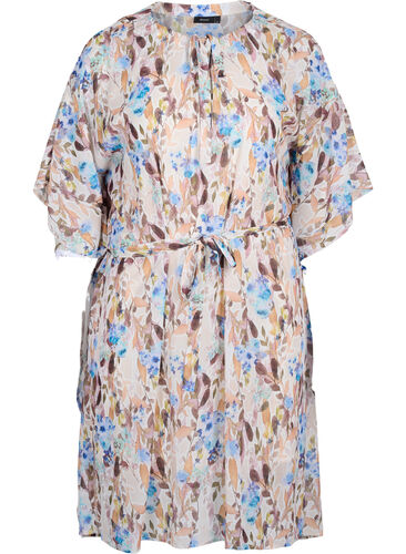 Gebloemde jurk met striksluiting, Humus Flower AOP, Packshot image number 0