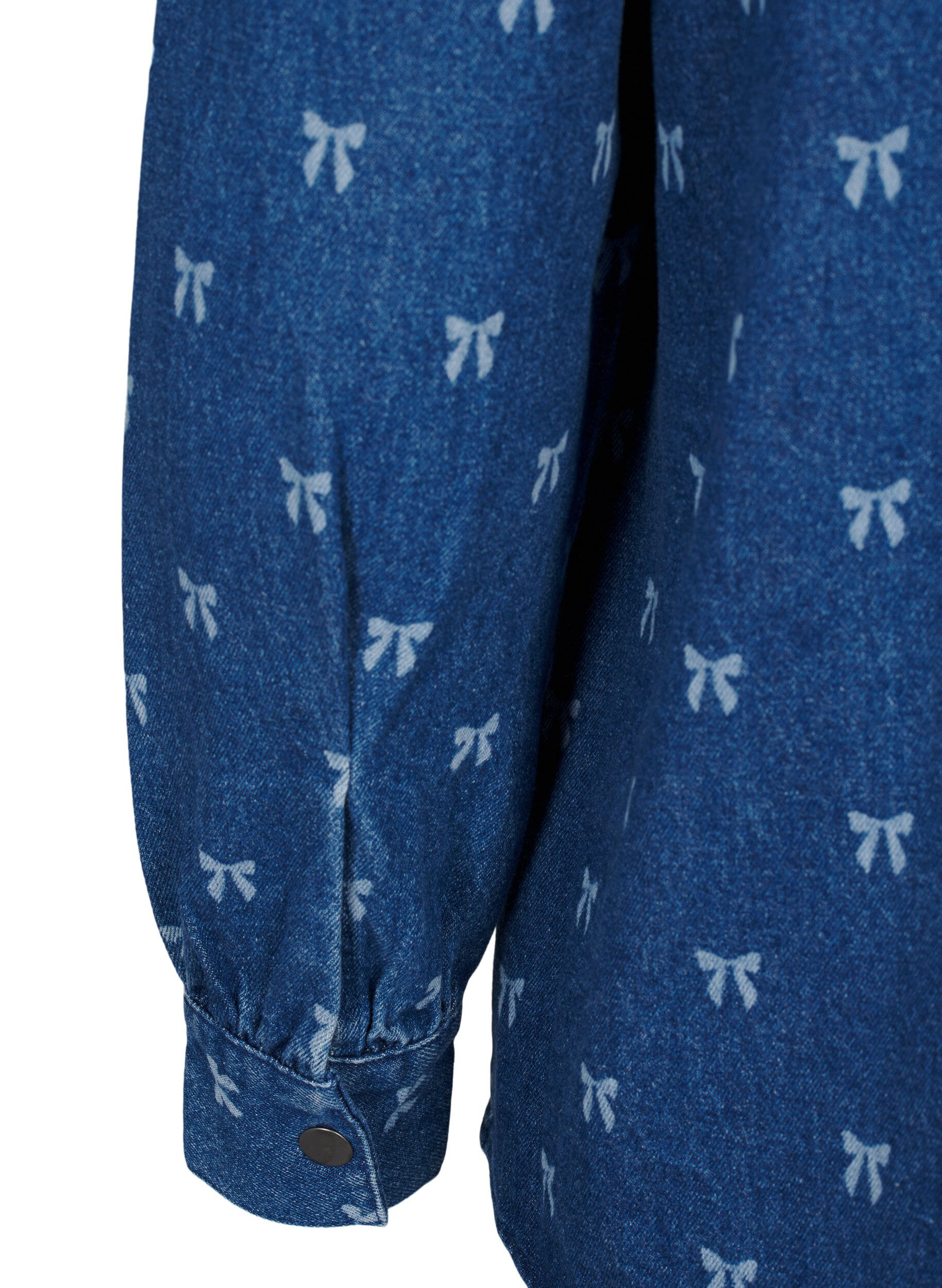 Zizzi Denim overhemd met strik, Denim Blue W. Wh.Bow, Packshot image number 3