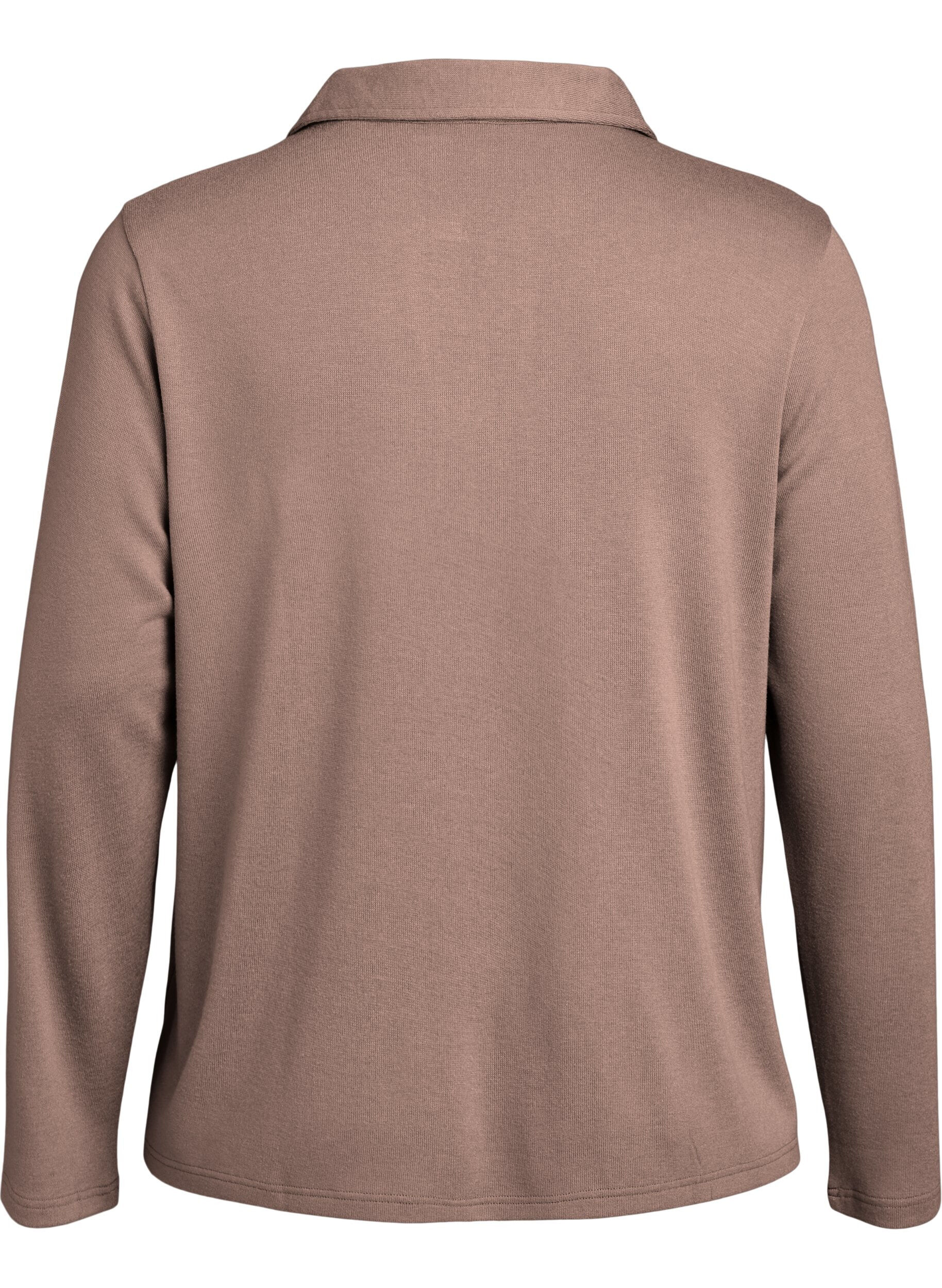 Zizzi Jerseyblouse met lange mouwen en kraag, Bruin, Packshot image number 1