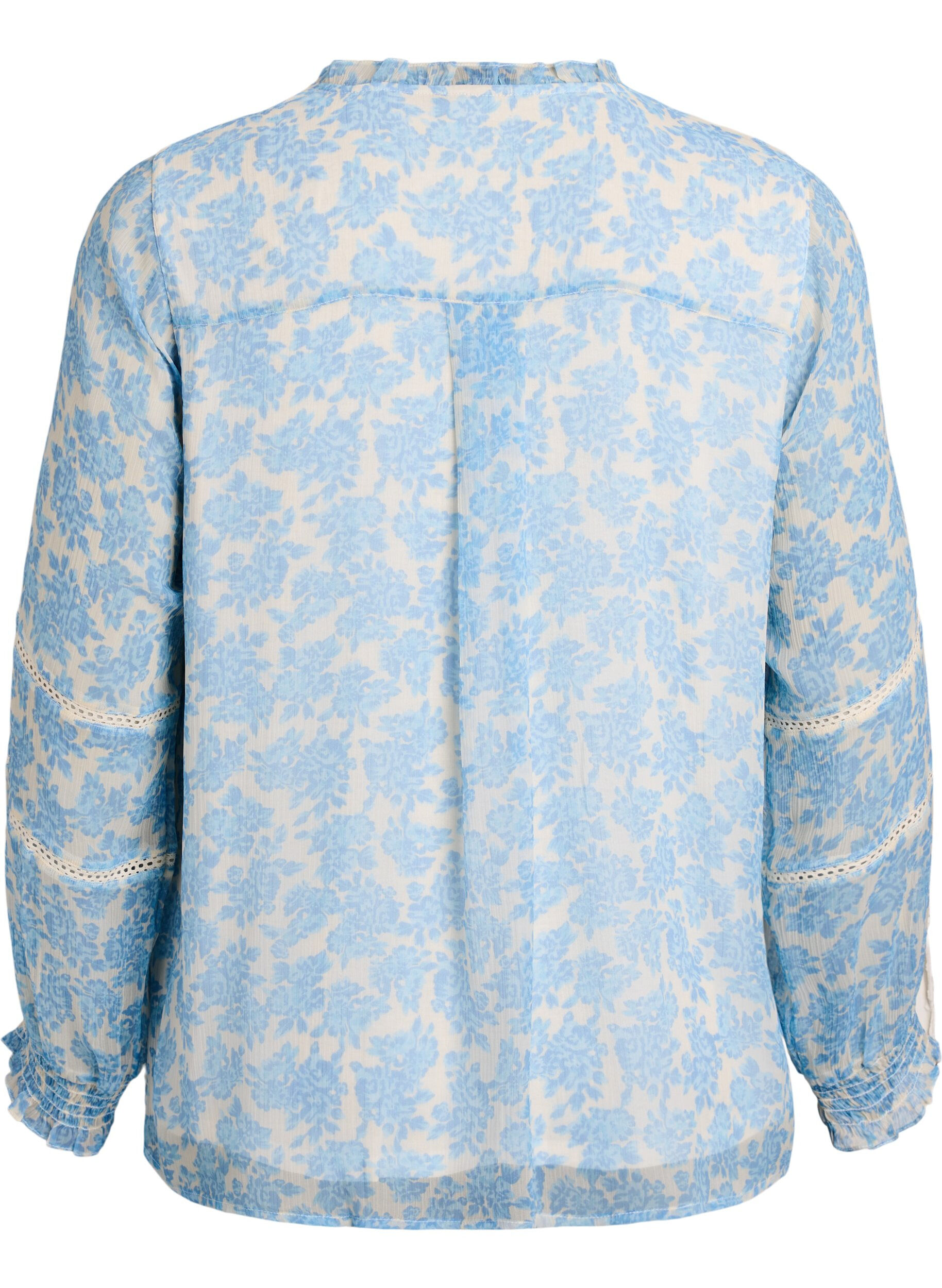 Zizzi Chiffonblouse met bloemenprint en gehaakte bies, Blauw, Packshot image number 1