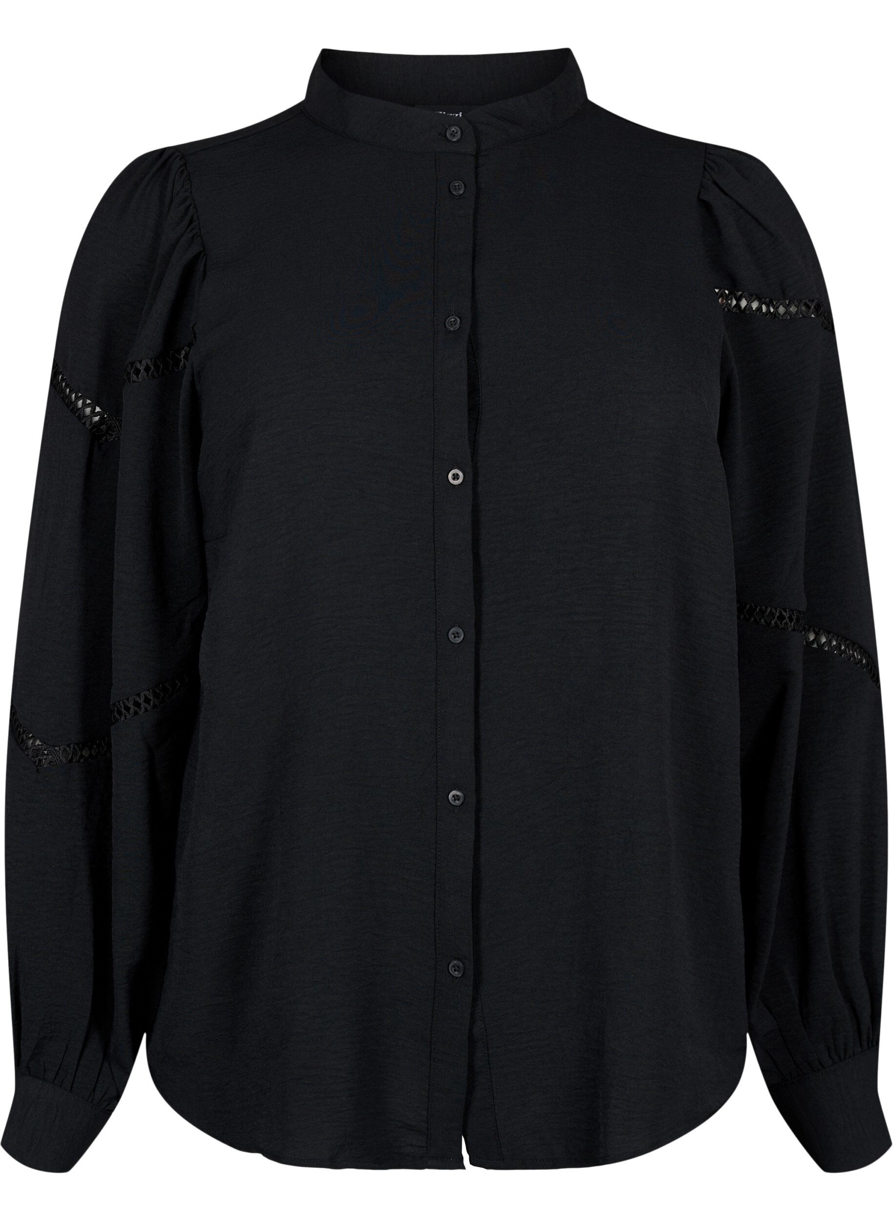 Zizzi Overhemdblouse met gehaakte details, Black, Packshot image number 0