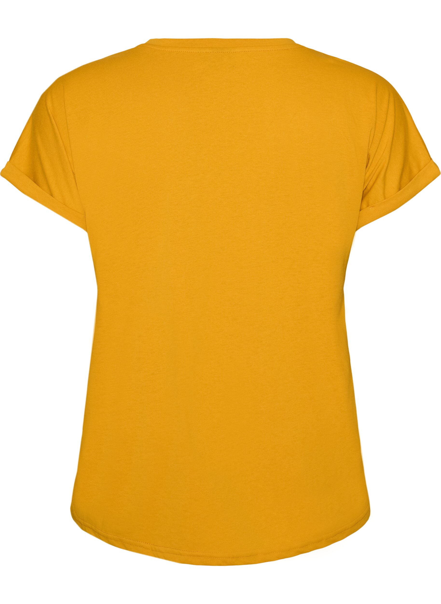 ZizziT-shirt met korte mouwen van katoenmix, Geel, Packshot image number 1