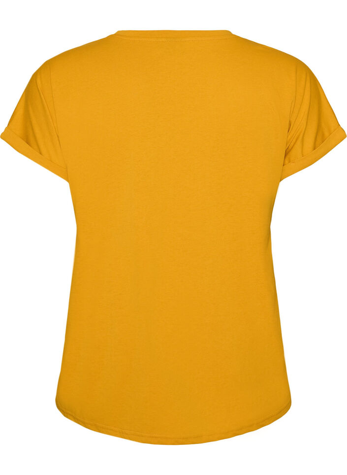 T-shirt met korte mouwen van katoenmix, Geel, Packshot image number 1