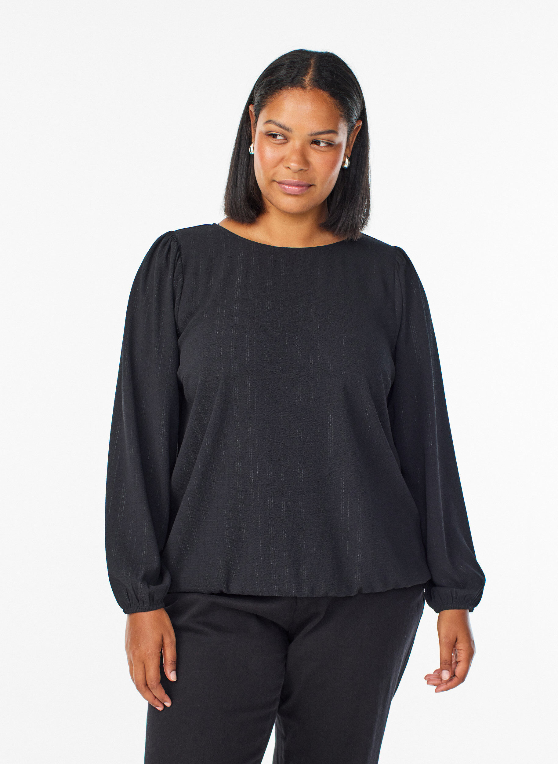 Zizzi Blouse met zilveren glitter, Zwart, Model image number 0