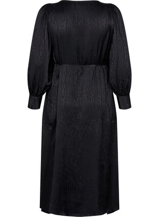 Viscose jurk met lange mouwen en ton sur ton print, Black, Packshot image number 1