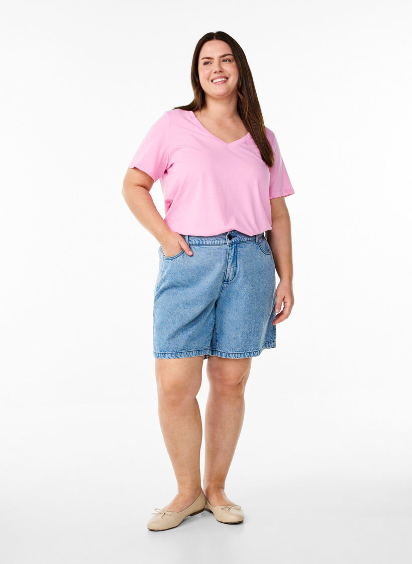 T-shirt met korte mouwen en v-hals, Roze, Model image number 1