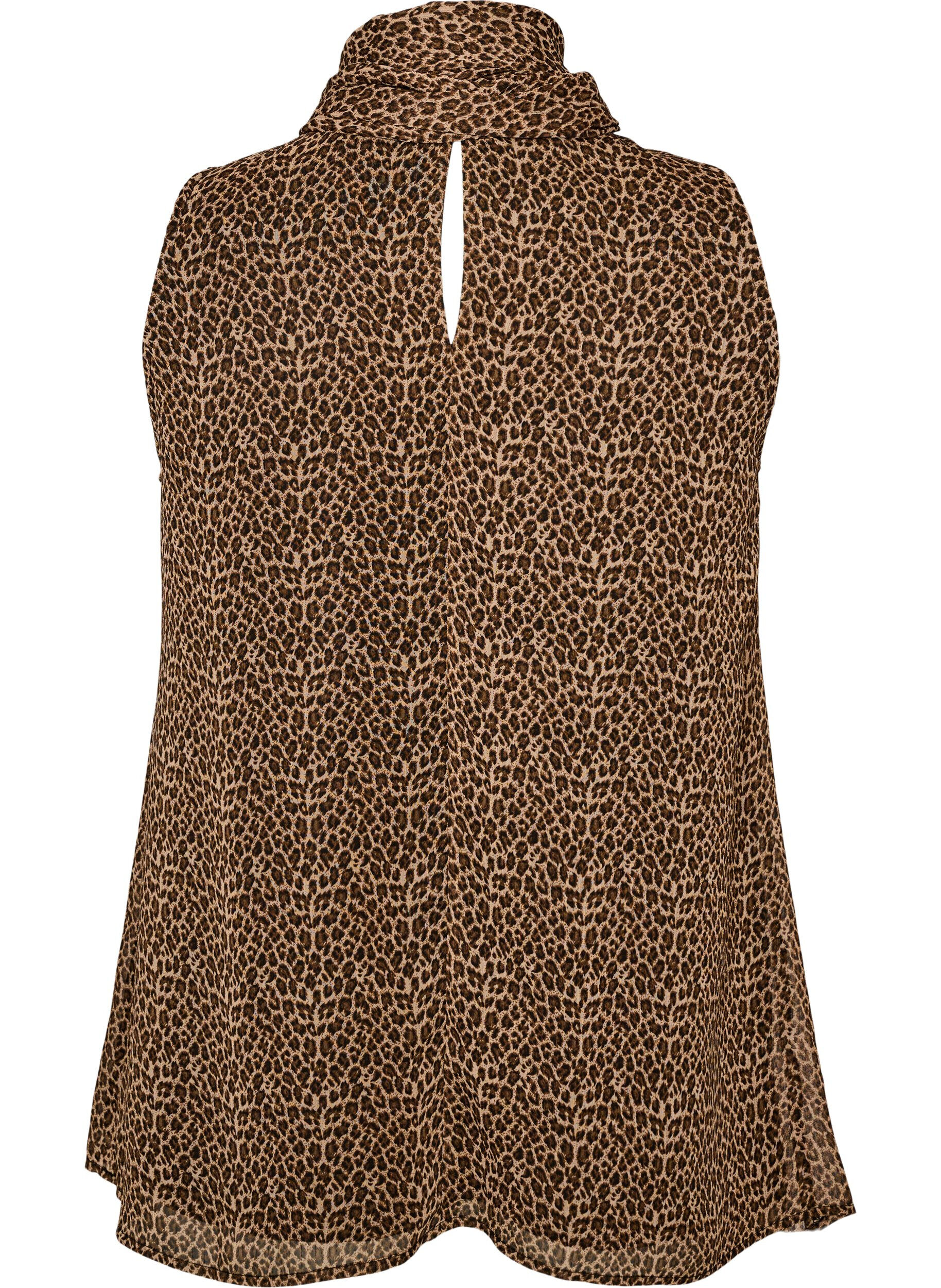ZizziMouwloze blouse met hoge hals en een strik, Bruin, Packshot image number 1