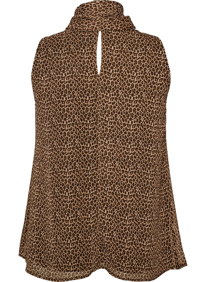 Mouwloze blouse met hoge hals en een strik, Bruin, Packshot image number 1
