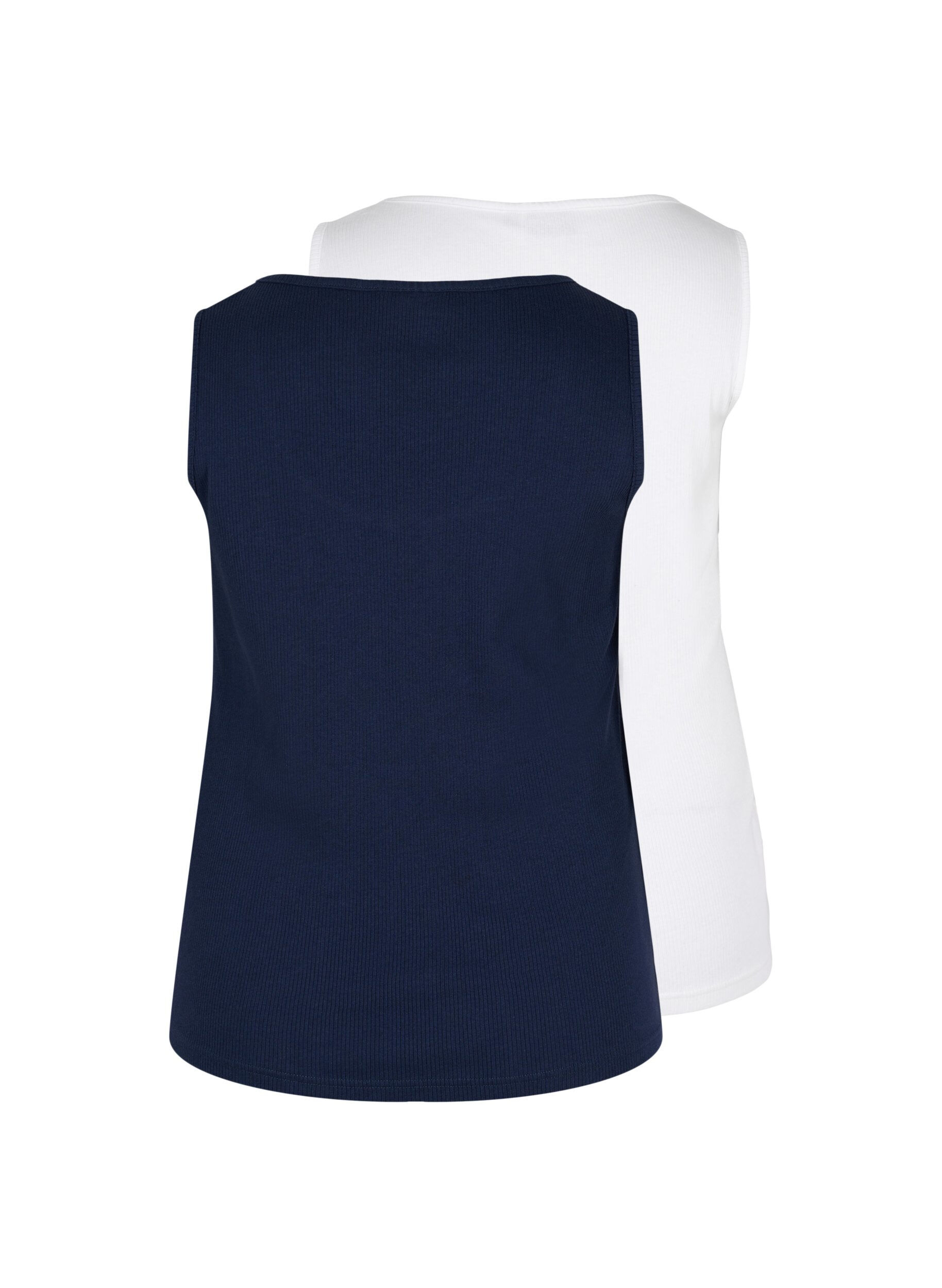 Zizzi 2-pack basic tanktops in rib, Navy B/B White, Packshot image number 1
