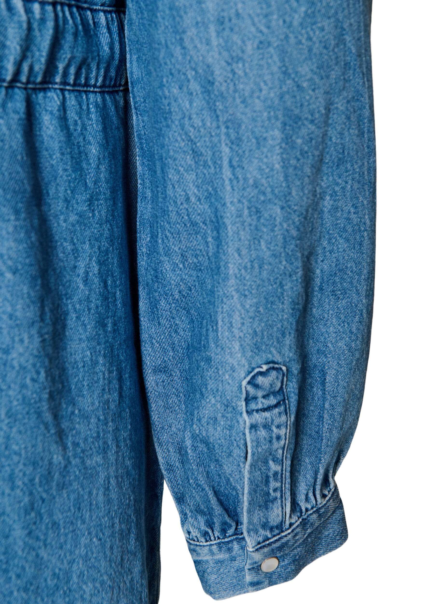 ZizziDenimjurk met V-hals en strikceintuur, Blauw, Packshot image number 3