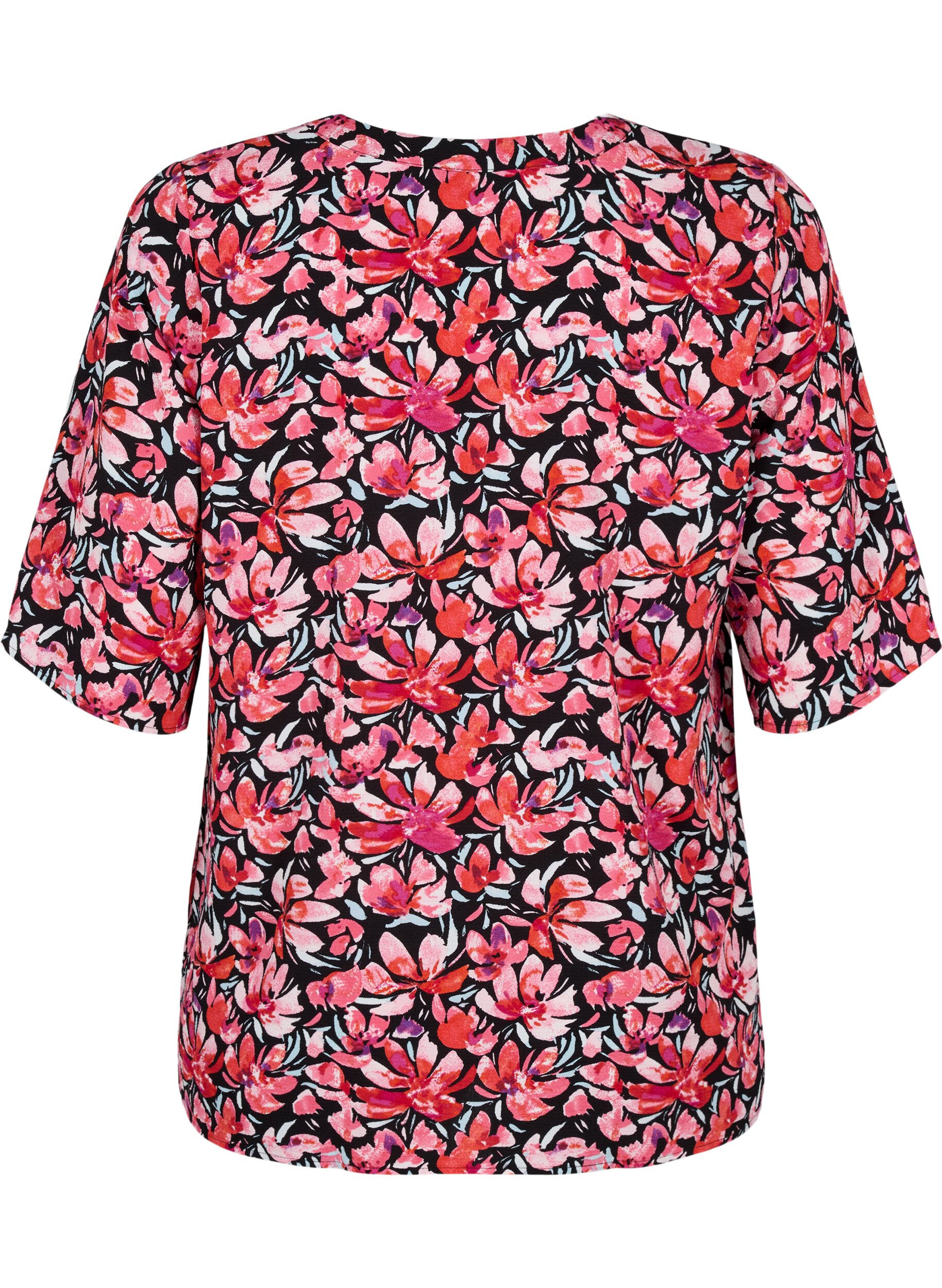 Zizzi  Blouse met V-hals en bloemenprint, Black Flower AOP, Packshot image number 1