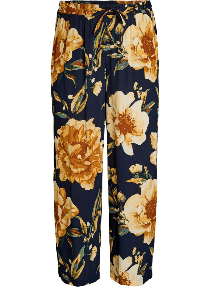 Losse viscose broek met print, Blauw, Packshot image number 0