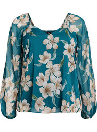 Chiffon blouse met bloemenprint en lange mouwen, Groen