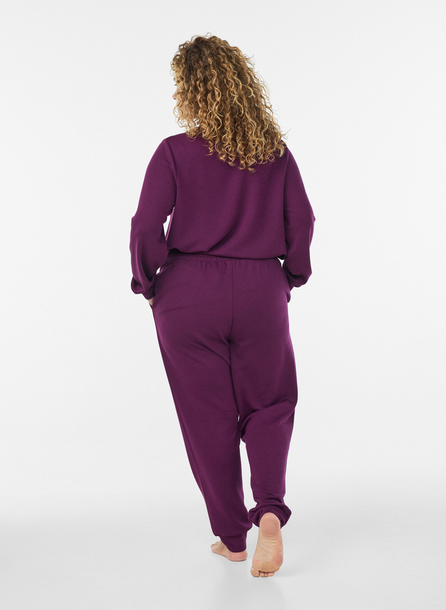 ZizziJerseybroek met hoge taille en zakken, Paars, Model image number 1