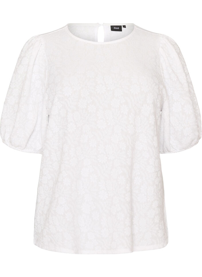 Blouse met textuur en korte mouwen, Wit, Packshot image number 0