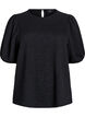 Gestructureerde blouse met korte mouwen, Zwart, Packshot image number 0