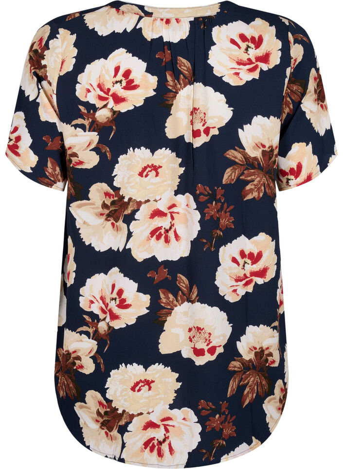 Blouse met korte mouwen en v-halslijn, Blauw, Packshot image number 1