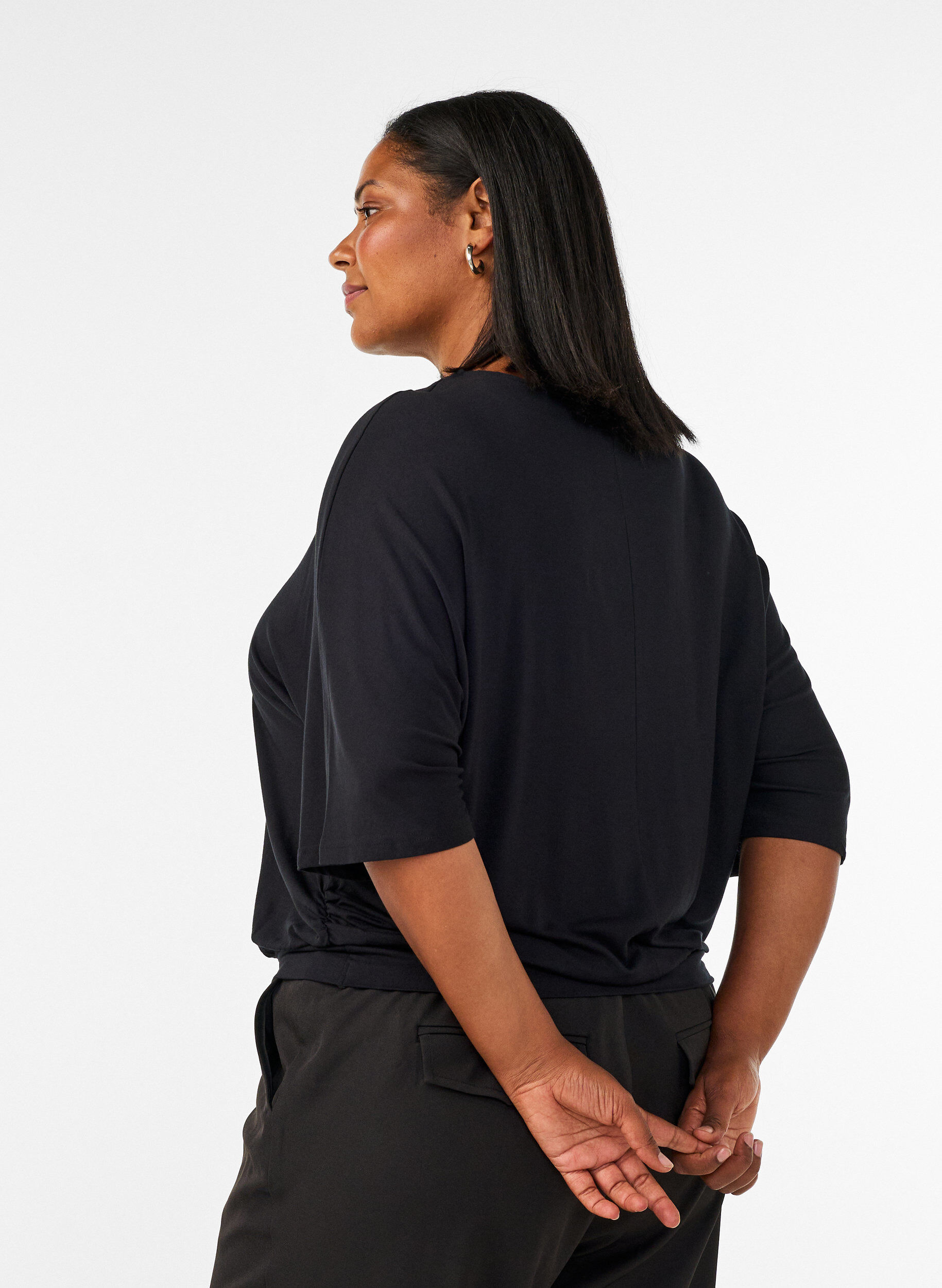 ZizziJersey blouse met halflange ballonmouwen, Zwart, Model image number 2
