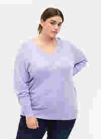 Gebreide blouse van viscose met v-hals, Lavender, Model