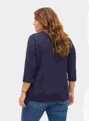 Basic katoenen t-shirt met 3/4 mouwen, Navy Blazer, Model image number 1