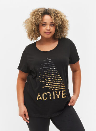 Trainingsshirt met print, Black gold foil logo, Model image number 0