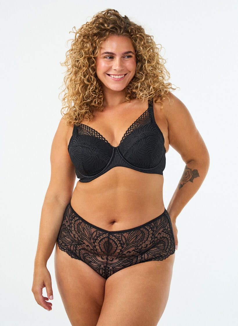 Kanten beha met gewatteerde cups, Zwart, Model image number 1