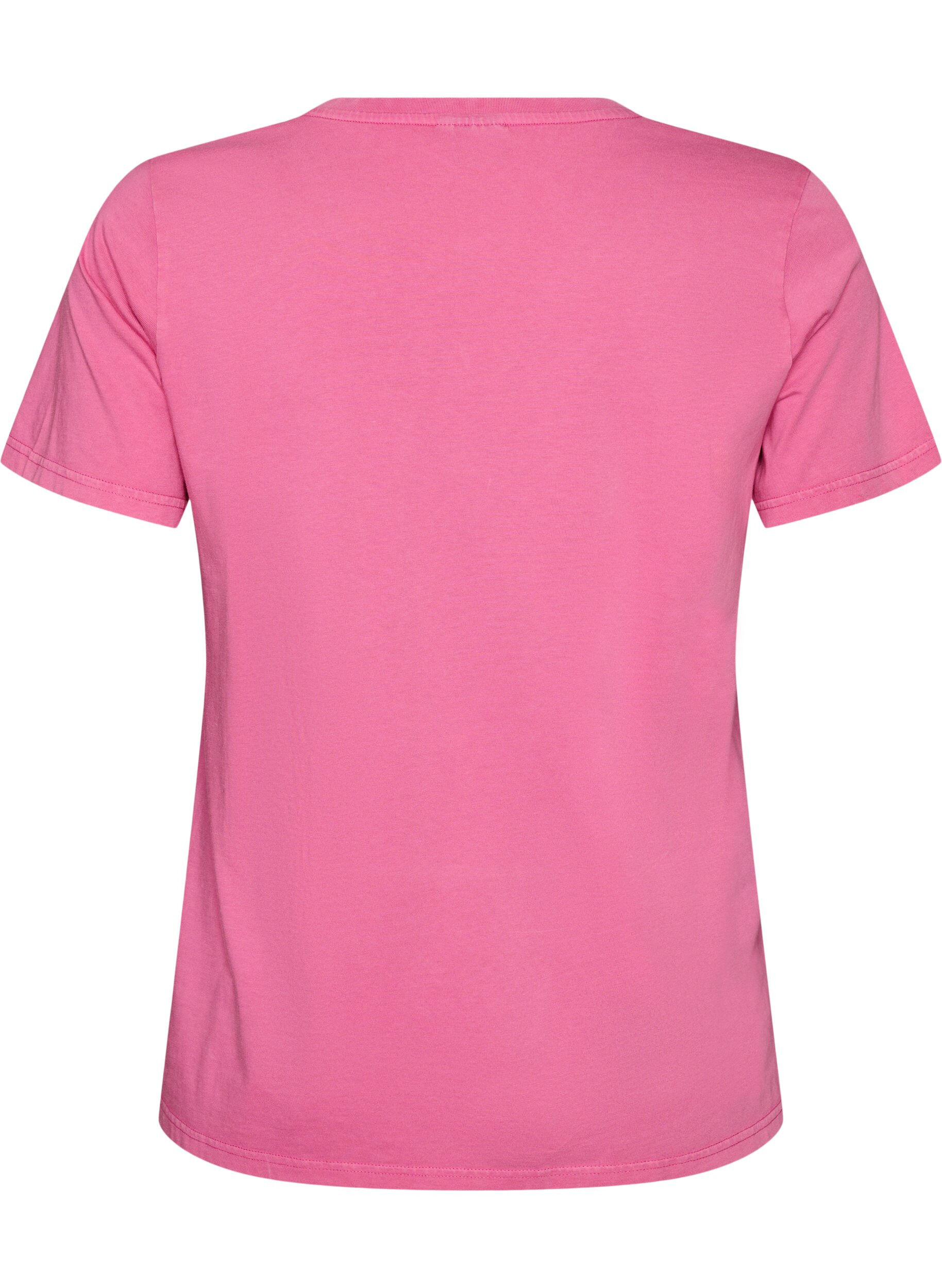 ZizziBiologisch katoenen T-shirt met varsity print en V-hals, Roze, Packshot image number 1
