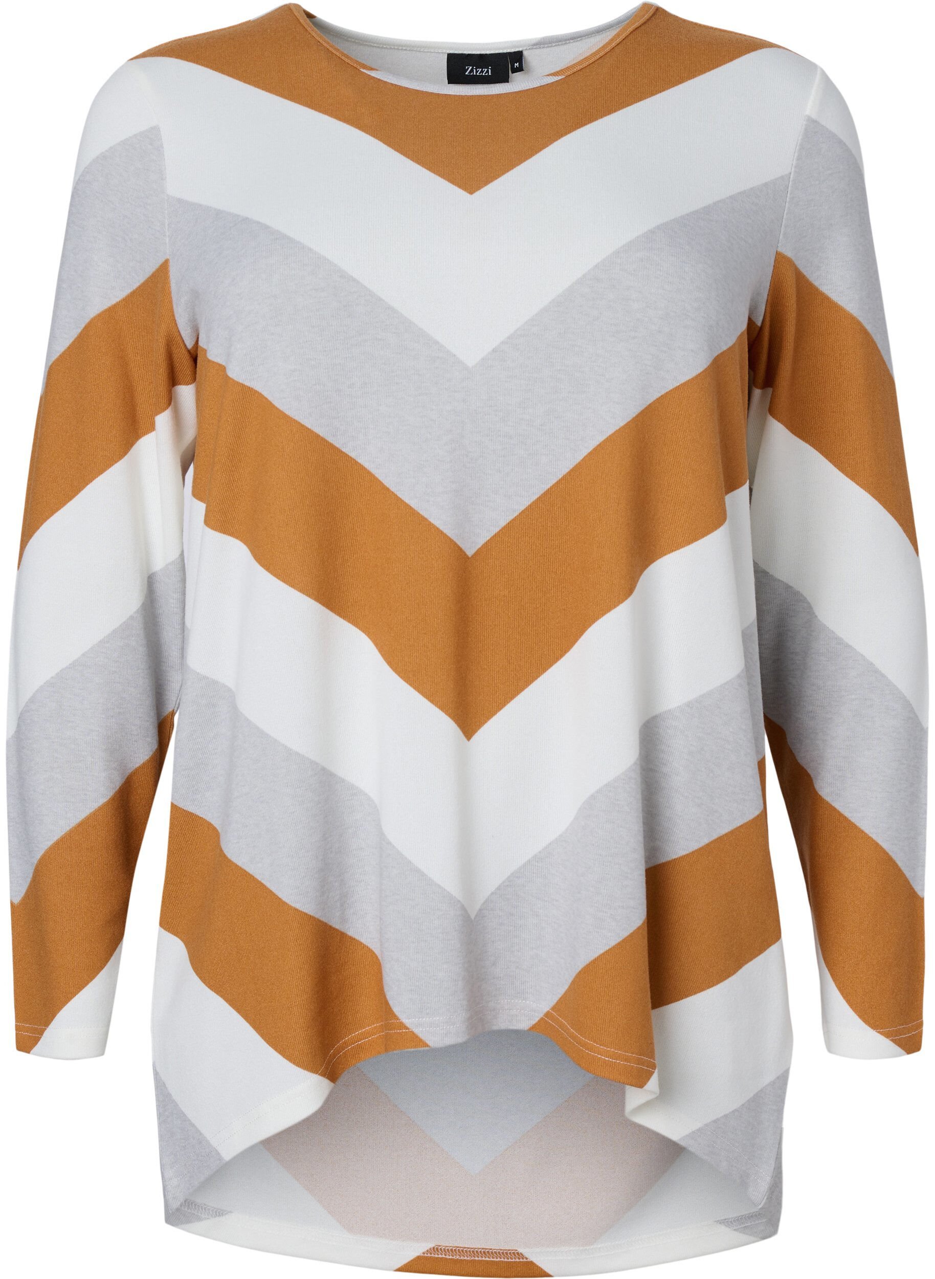 Zizzi Gedessineerde blouse met lange mouwen, Beige Zig Zag, Packshot image number 0