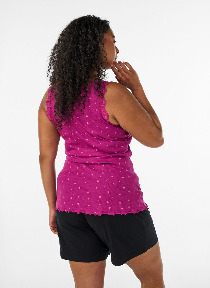 Top met print en kanten rand, Paars, Model image number 2