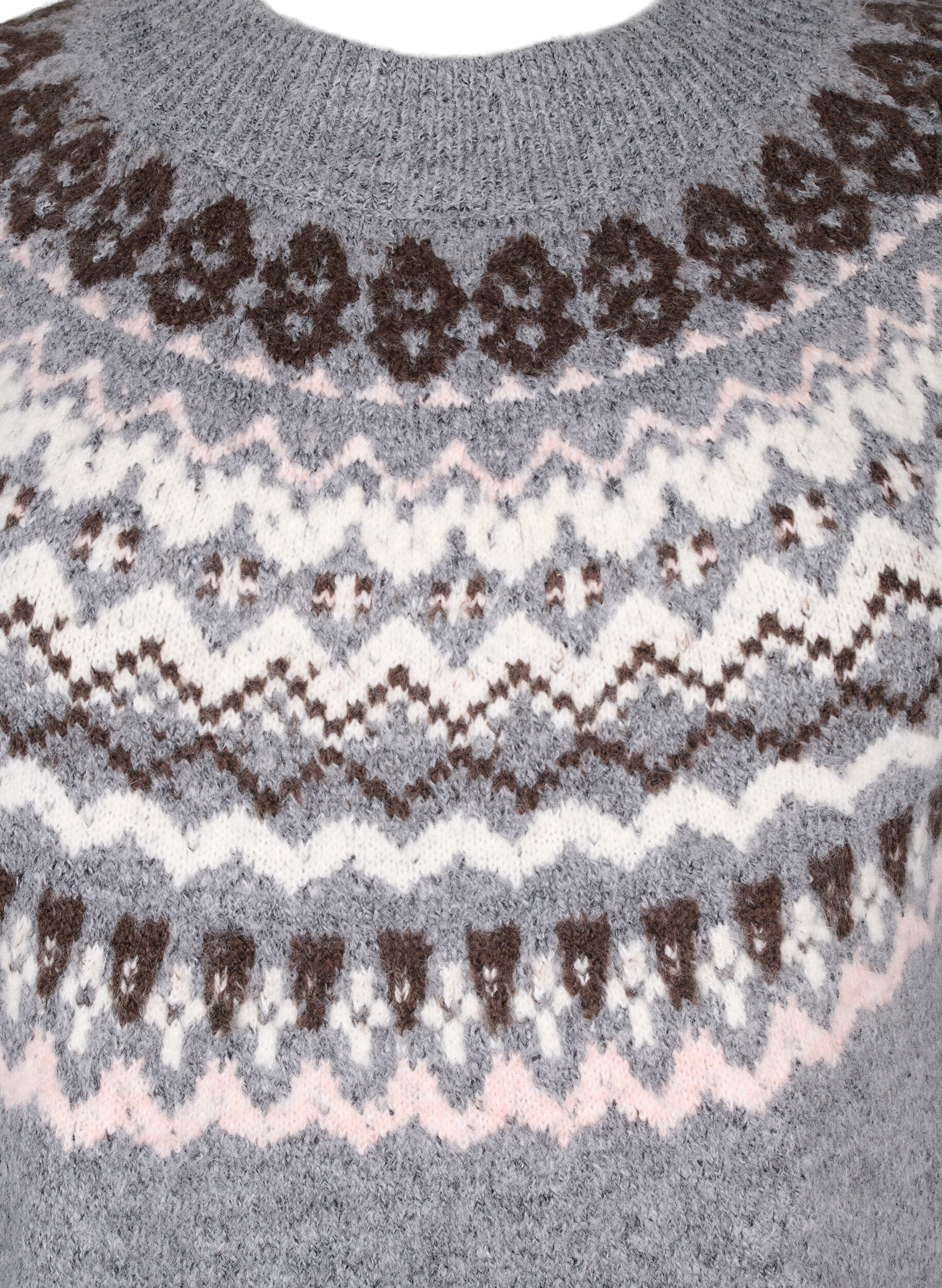 Zizzi Gebreide jurk met jacquardpatroon en lange mouwen, Medium Grey Comb, Packshot image number 2