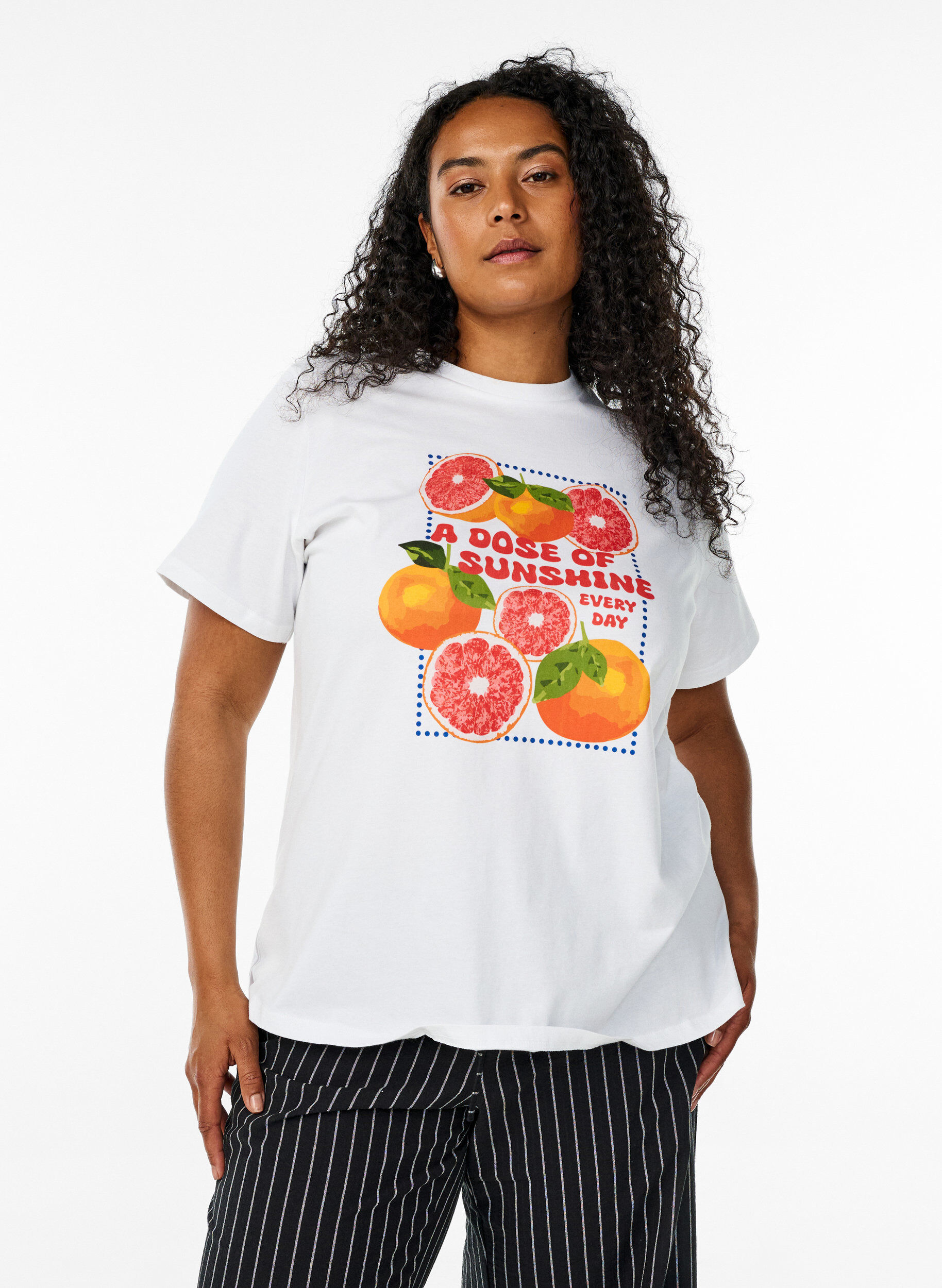Zizzi Biologisch katoenen T-shirt met citrusmotief, Wit, Model image number 0