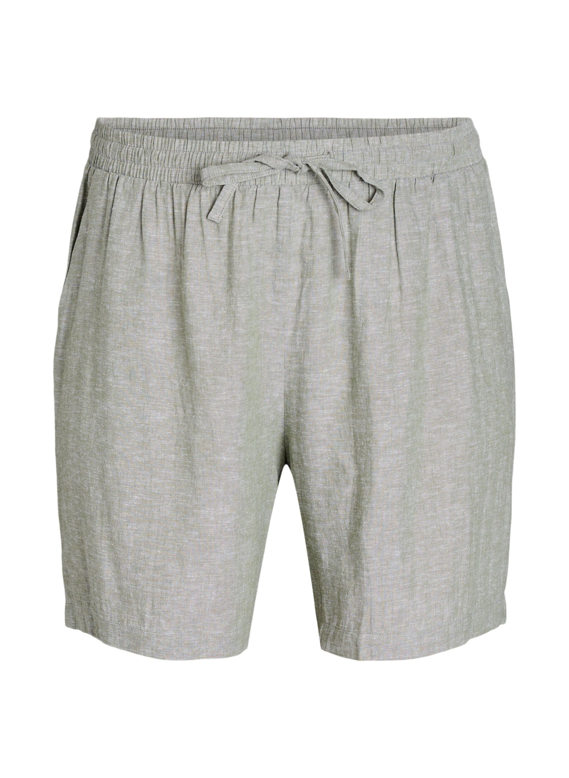 Zizzi Losse shorts van linnen en viscose, Groen, Packshot image number 0