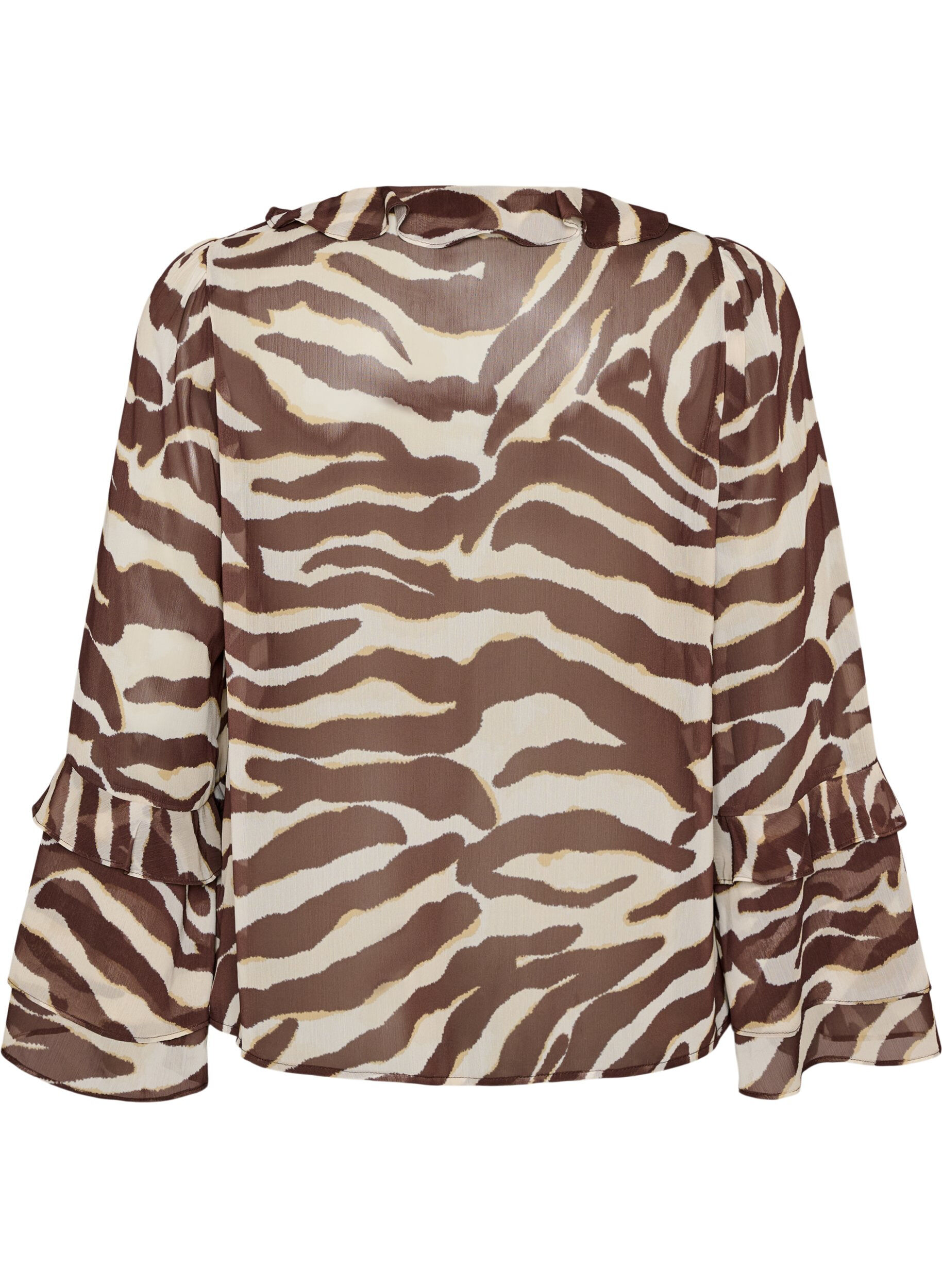 ZizziChiffon blouse met zebraprint en ruches, Bruin, Packshot image number 1