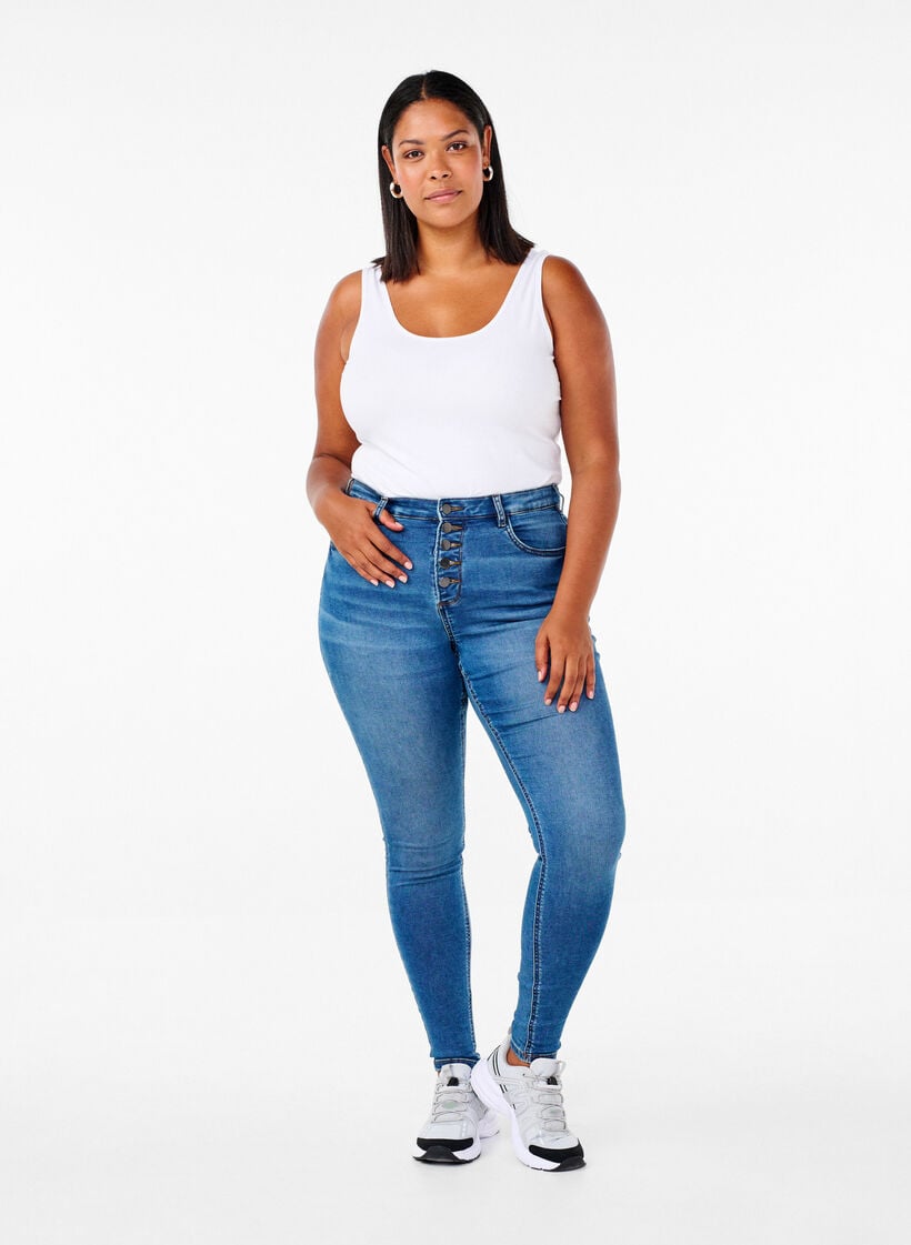 Effen gekleurd basic top in katoen, Wit, Model