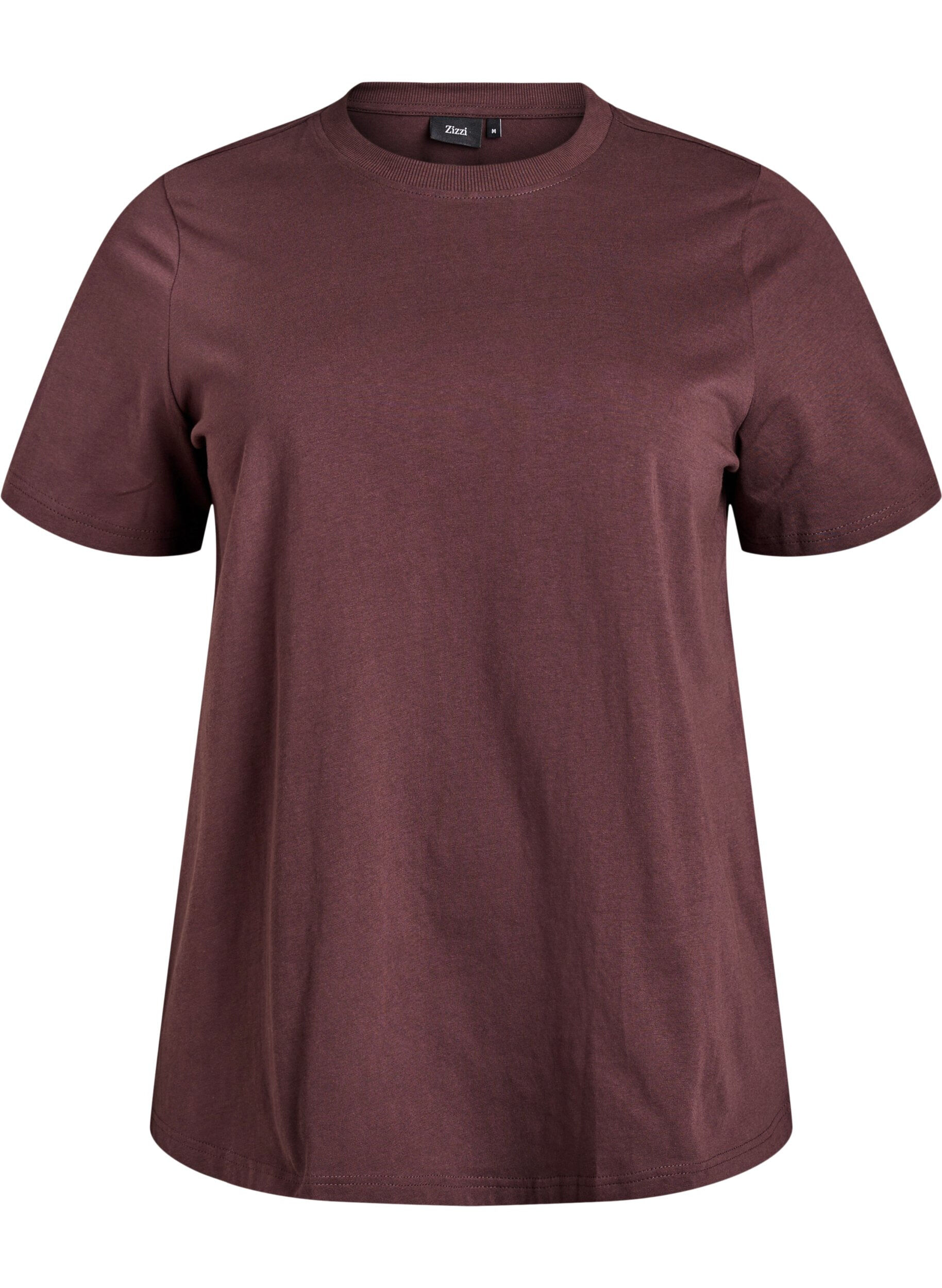 ZizziBasic katoenen T-shirt met ronde hals, Bruin, Packshot image number 0