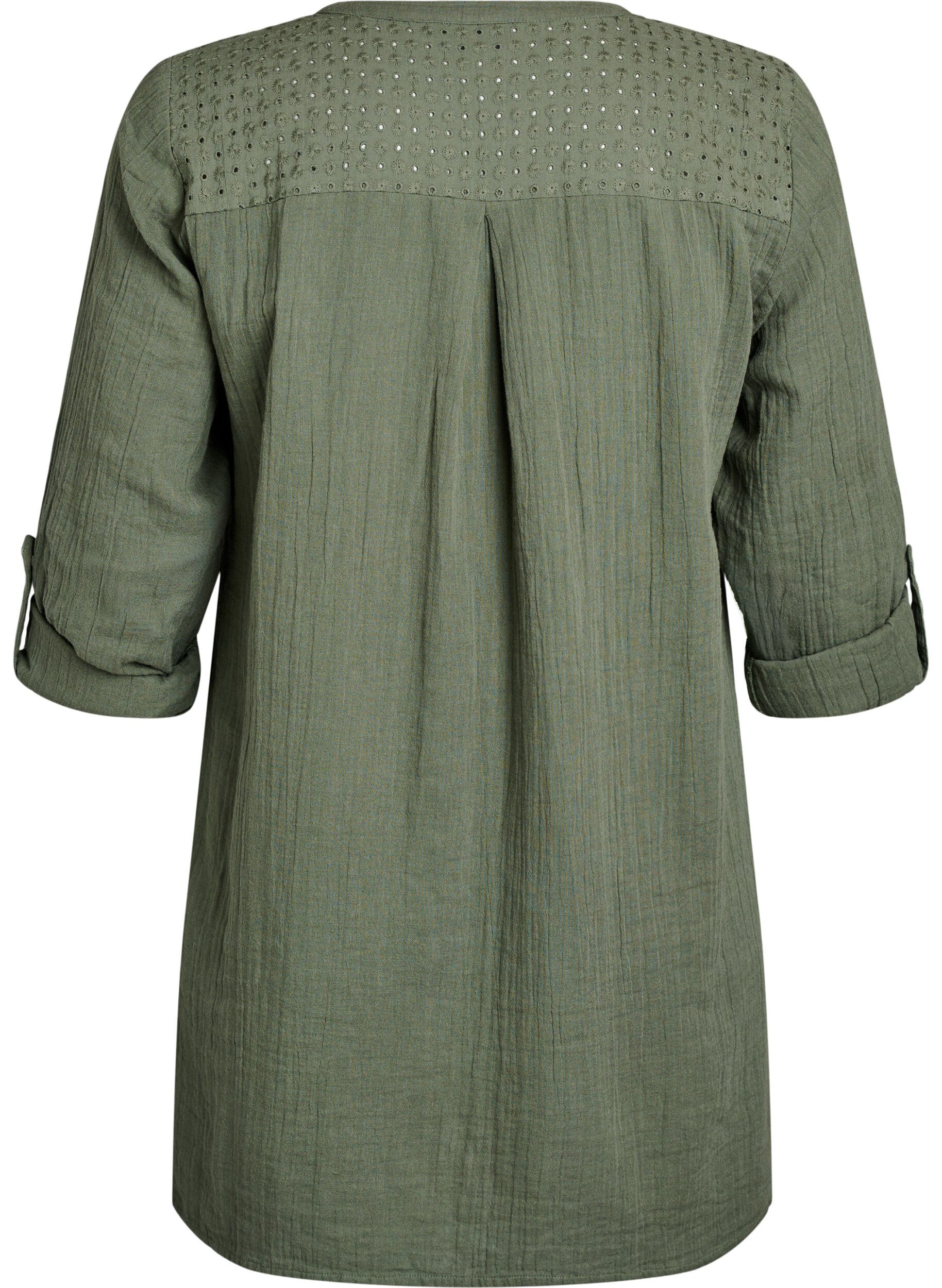 ZizziKatoenen mousseline tuniek met broderie anglaise, Groen, Packshot image number 1
