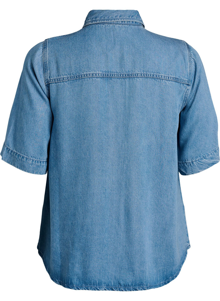 Denimlook lyocell shirt met korte mouwen, Blauw, Packshot image number 1