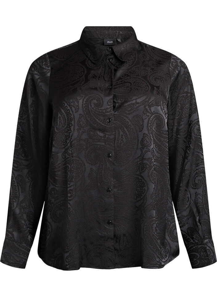 Shirt met ton-sur-ton paisleypatroon, Zwart, Packshot image number 0