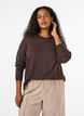Gebreide blouse met ronde hals, Bruin, Model image number 0