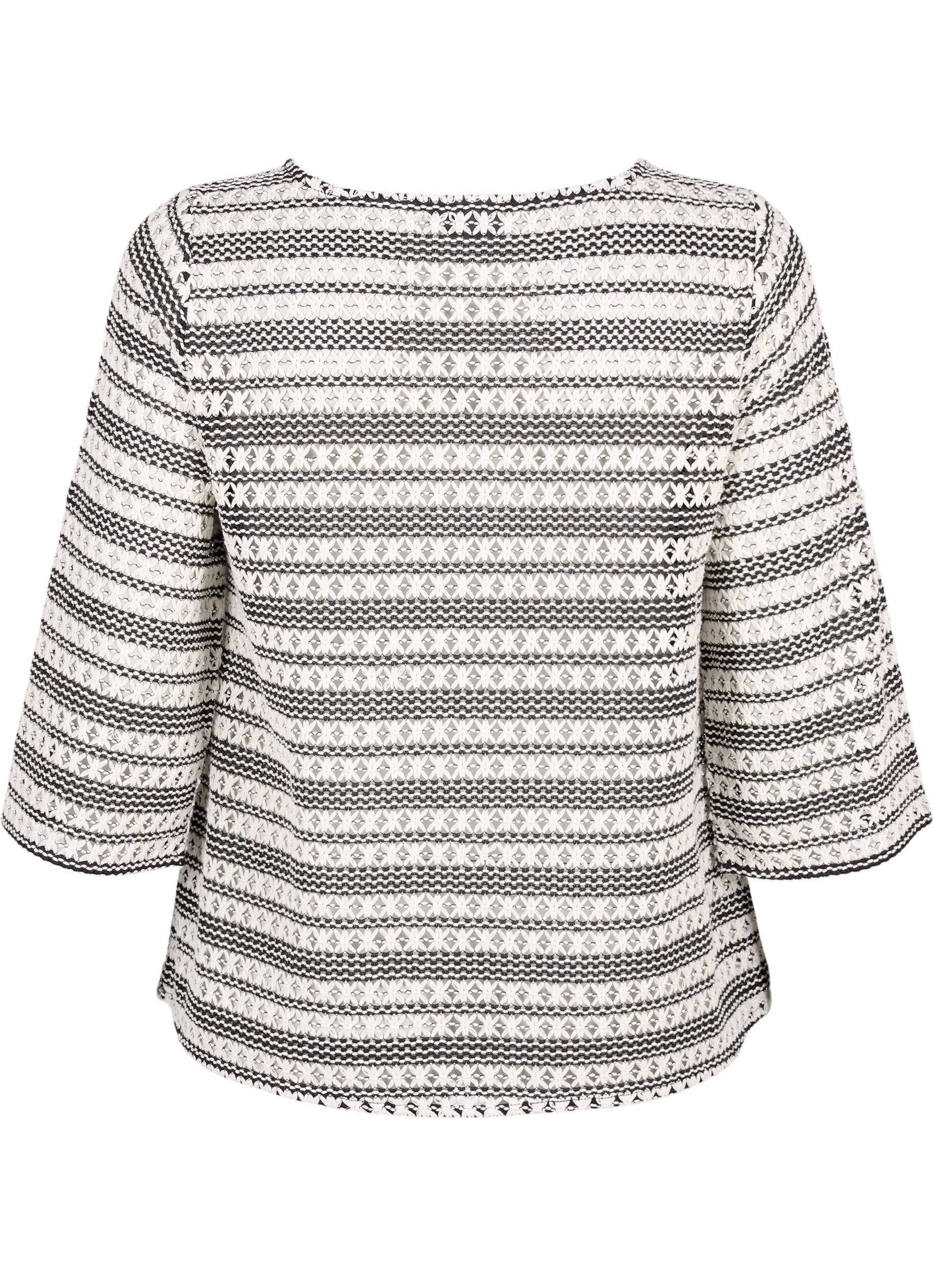 Zizzi Gehaakte blouse met 3/4 mouwen, Black White, Packshot image number 1