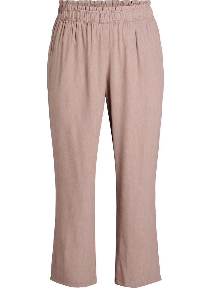 Viscose broek met hoge taille en zakken, Bruin, Packshot image number 0