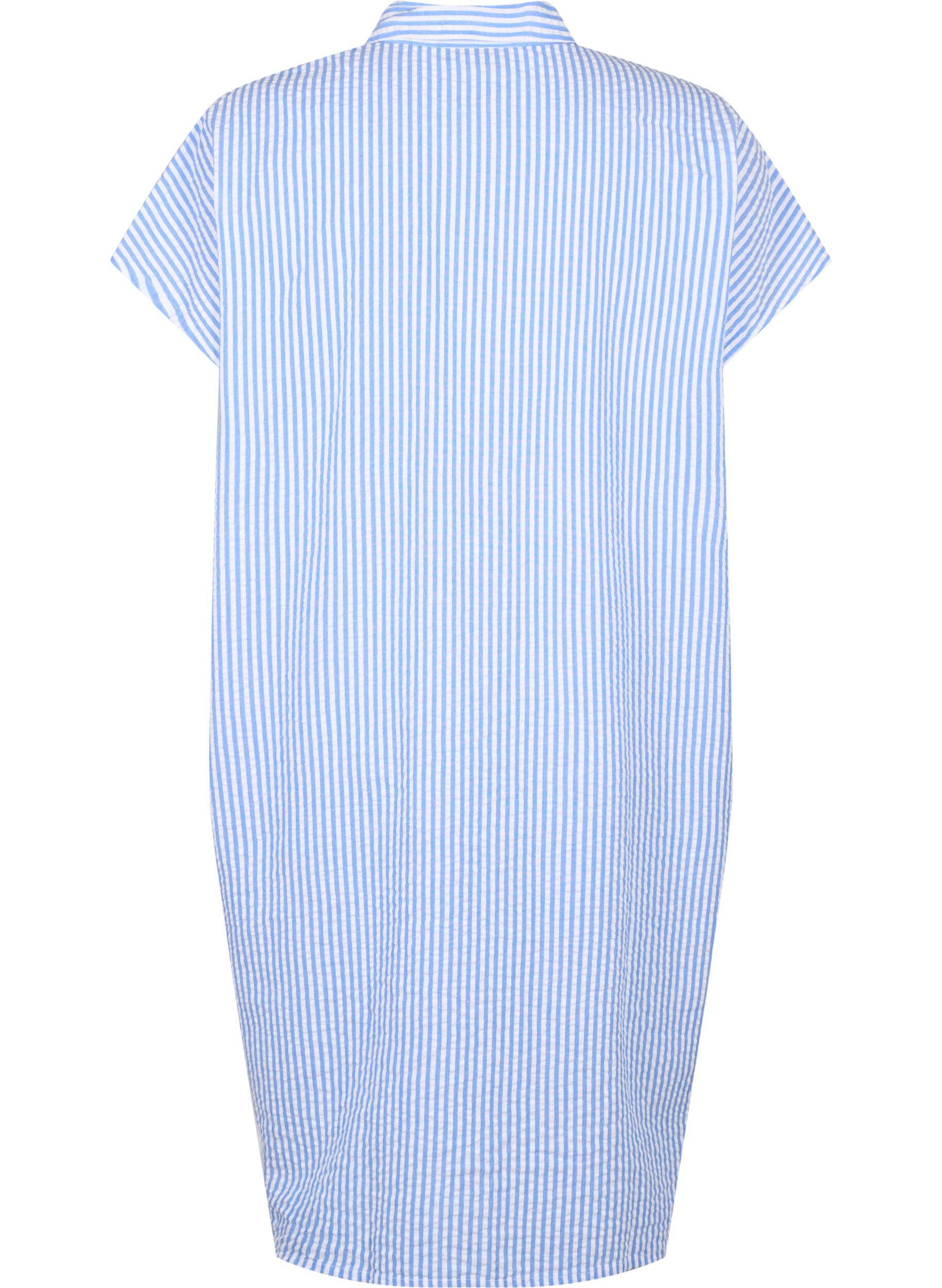 Zizzi Lang gestreept katoenen overhemd, Light Blue Stripe, Packshot image number 1