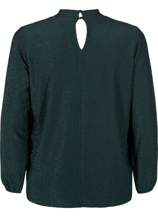 Glitter blouse met lange mouwen, ronde hals en V-detail, Black Scarab, Packshot image number 1