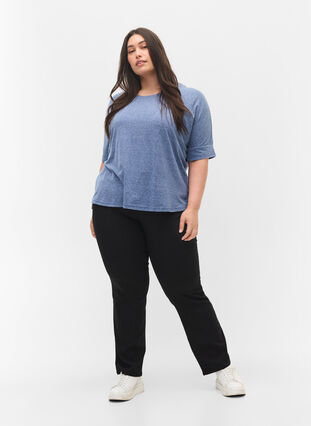 Gemêleerde blouse met korte mouwen, Twilight Blue Mel., Model image number 2