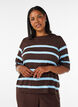 Gestreepte top met korte mouwen in breisel, Bruin, Model image number 0