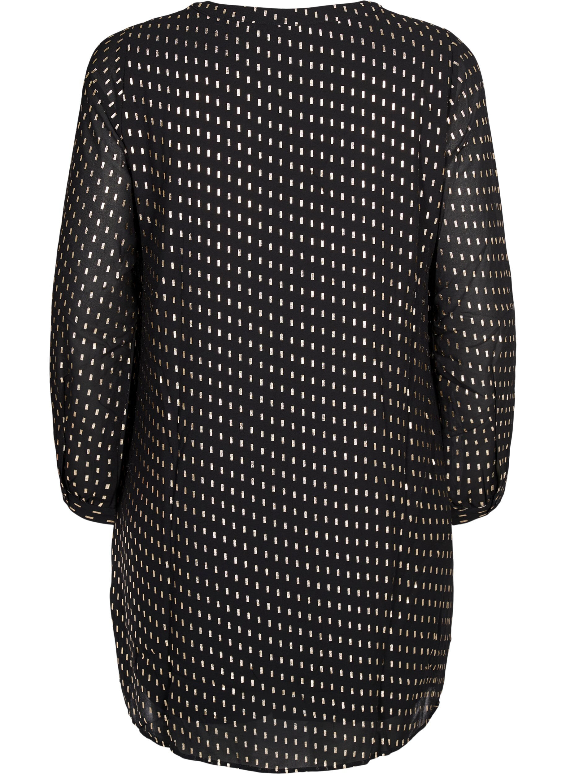 Zizzi Jurk met lange mouwen en folieprint, Black w. Gold, Packshot image number 1