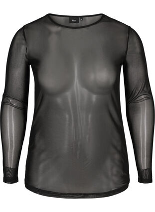 Mesh blouse met lange mouwen, Black, Packshot image number 0