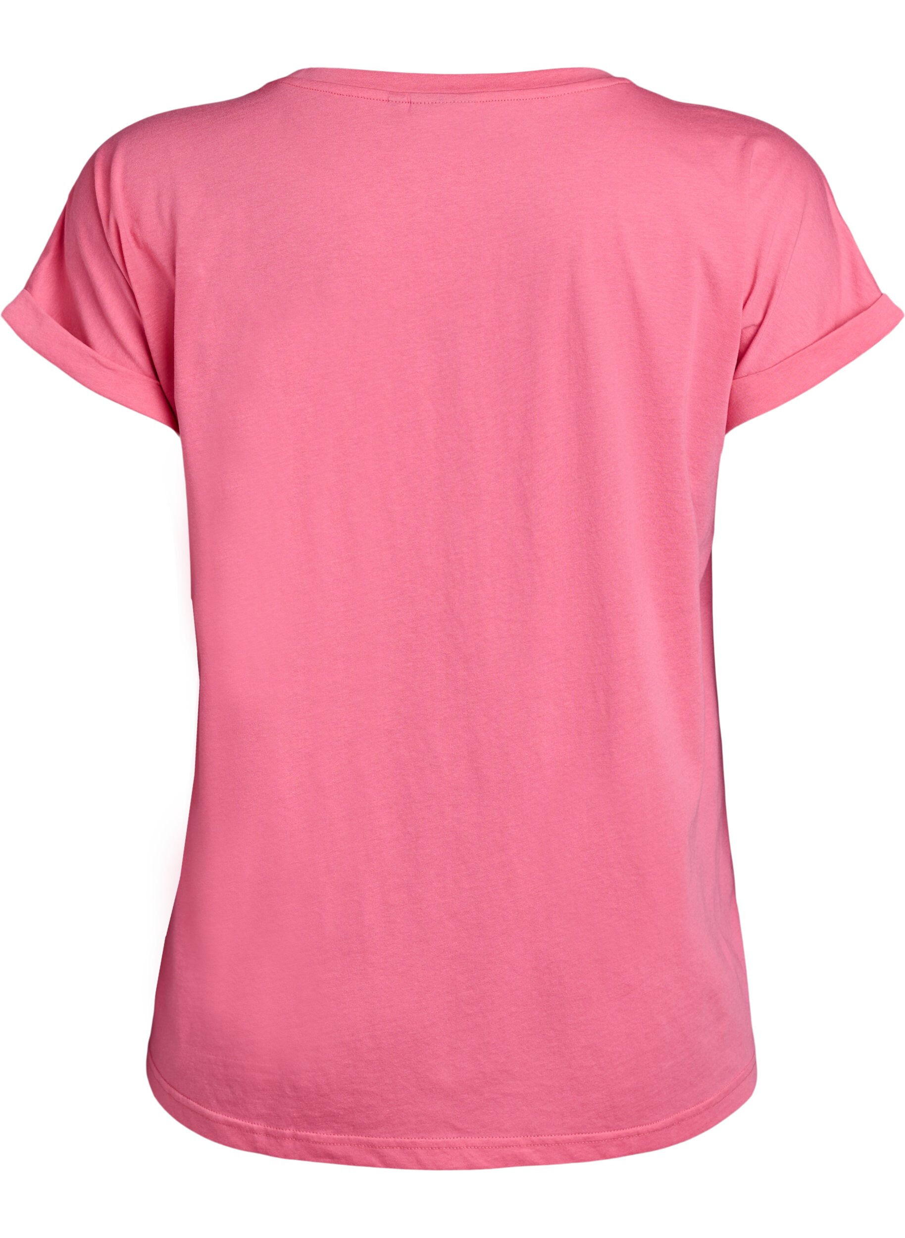 Zizzi T-shirt met korte mouwen van katoenmix, Roze, Packshot image number 1